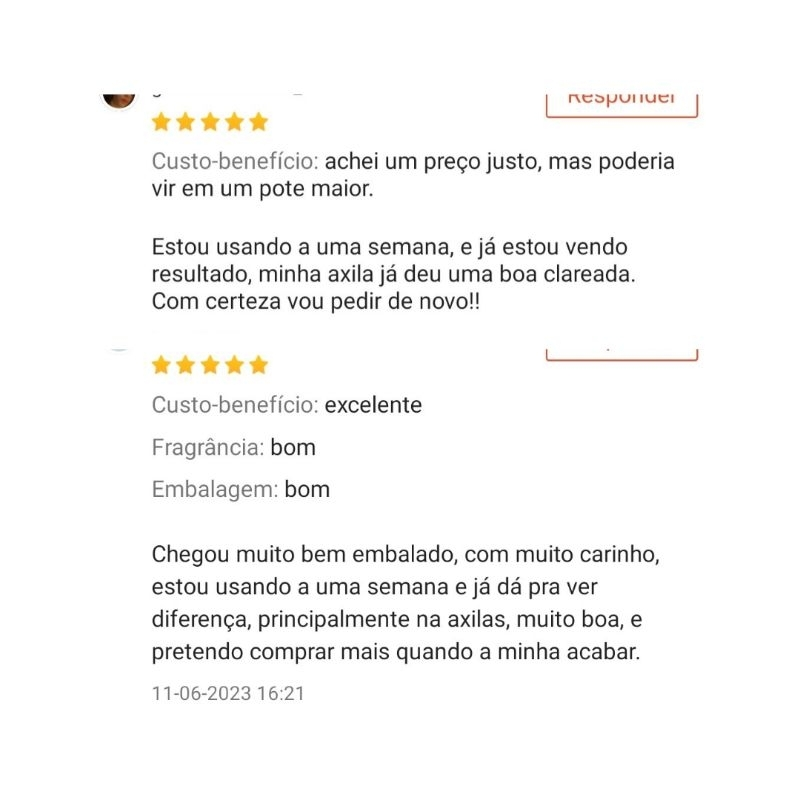 Creme Clareador Axilas e Virilha Rosa Mosqueta/Alcaçuz /Açafrão/Dolomita/ Ucuuba - Vitamina E