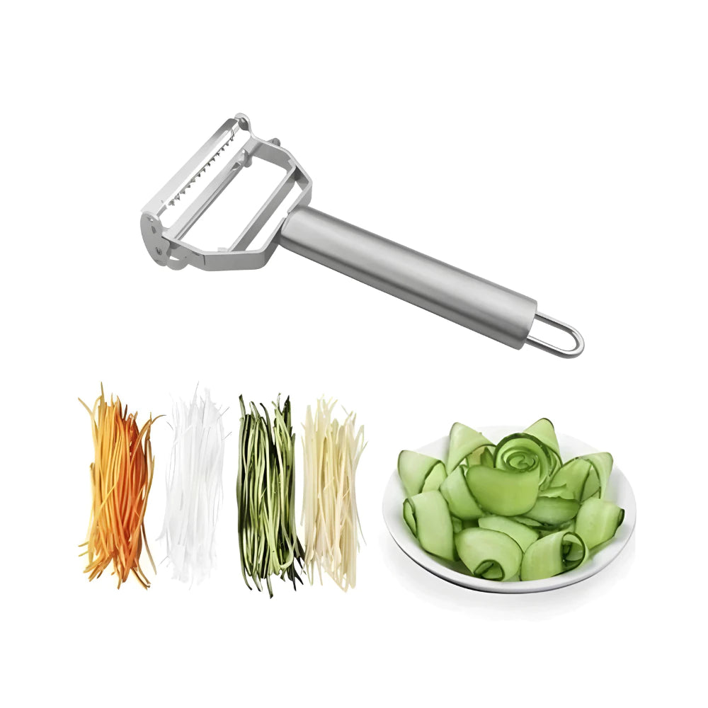 Kit 3 Descascador E Fatiador Para Legumes Frutas Verduras Dupla Lâmina Em Aço Inoxidável