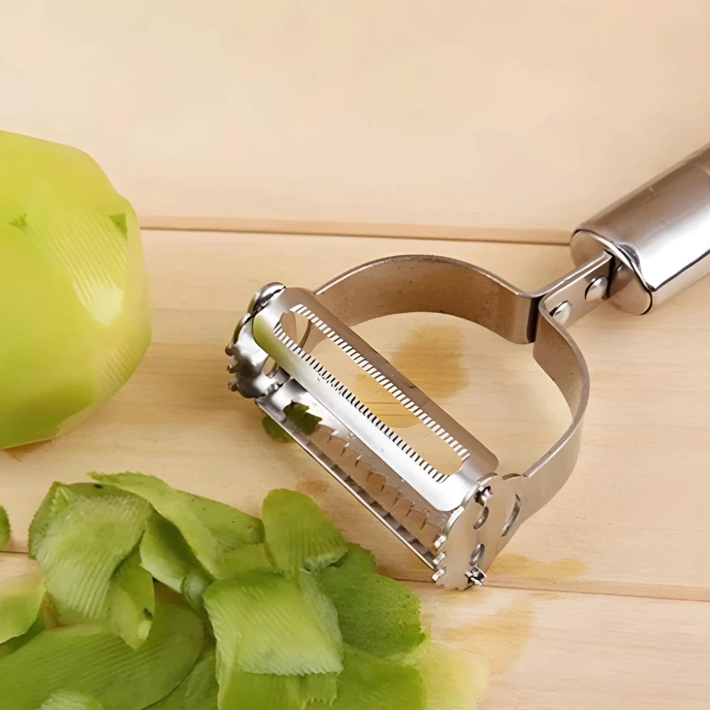 Kit 3 Descascador E Fatiador Para Legumes Frutas Verduras Dupla Lâmina Em Aço Inoxidável