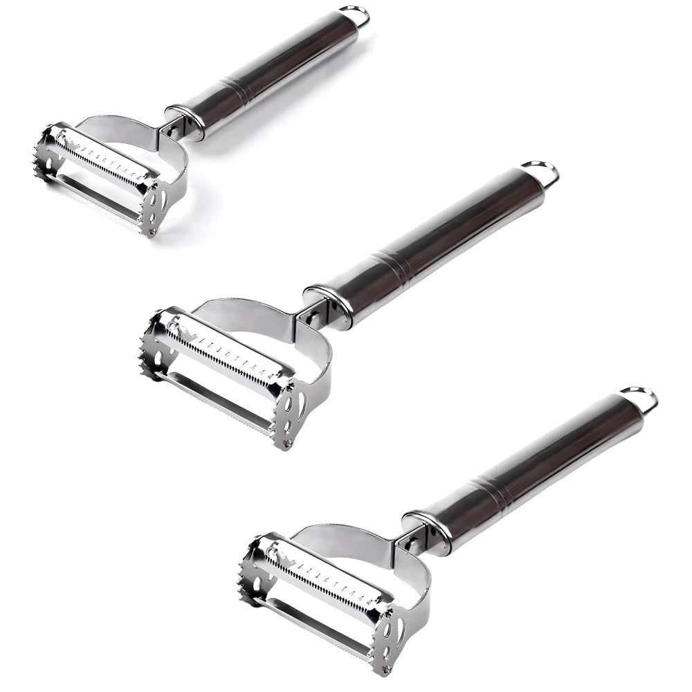 Kit 3 Descascador E Fatiador Para Legumes Frutas Verduras Dupla Lâmina Em Aço Inoxidável