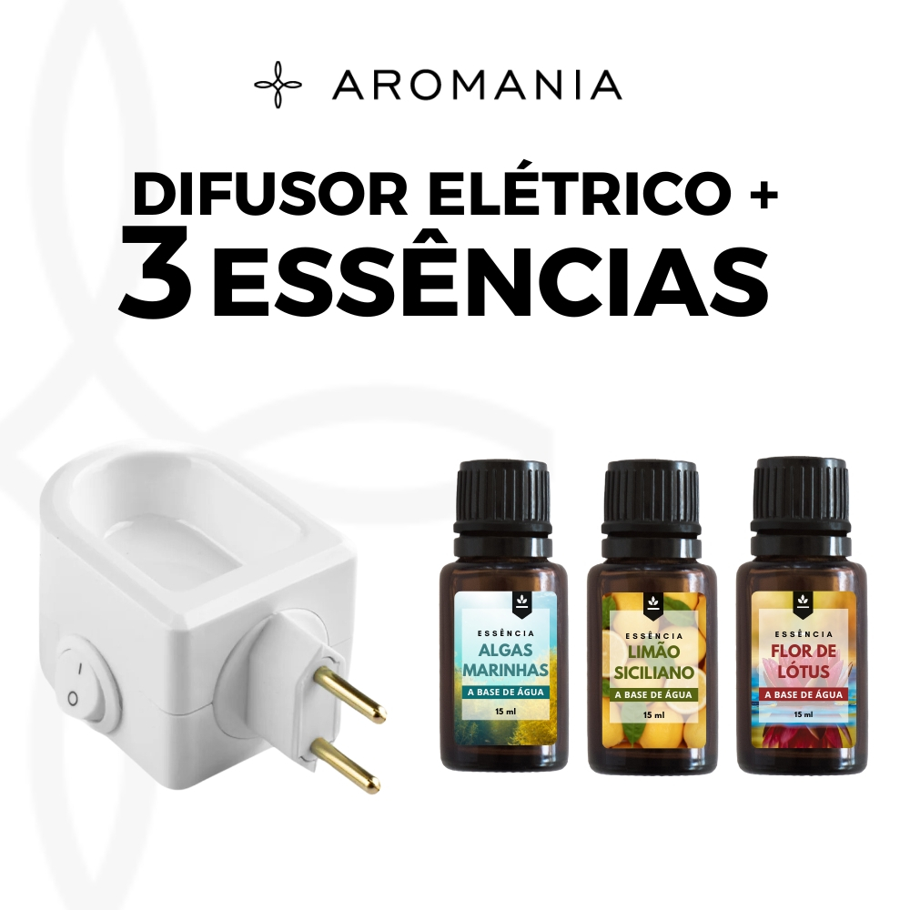 Kit Difusor Elétrico de Aromas Bivolt + 3 Essências Concentradas 15ml - Escolha a Sua