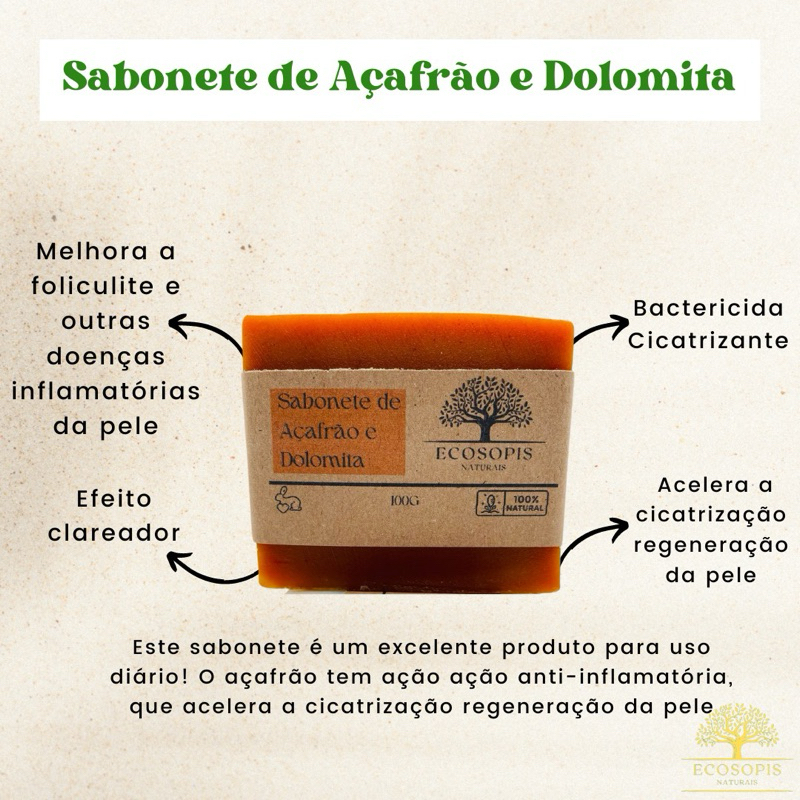 Kit 5 Sabonetes de Açafrão e Dolomita Natural