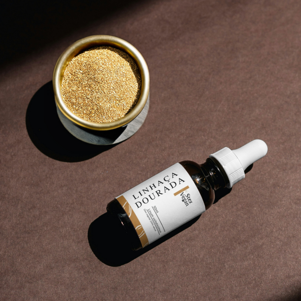 Óleo Vegetal de Linhaça Dourada 100% Natural e Puro 50mL | Reduz Rugas, Controla Frizz, Melhora Elasticidade da Pele