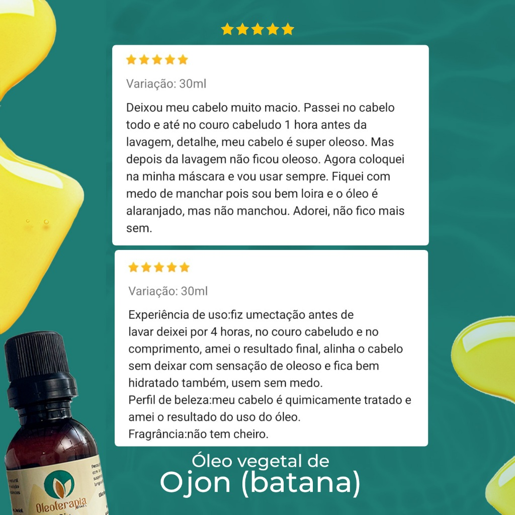 Óleo de Ojon Batana Puro - 100% natural uso Capilar e Corporal Reconstrução Capilar Brilho Antifrizz