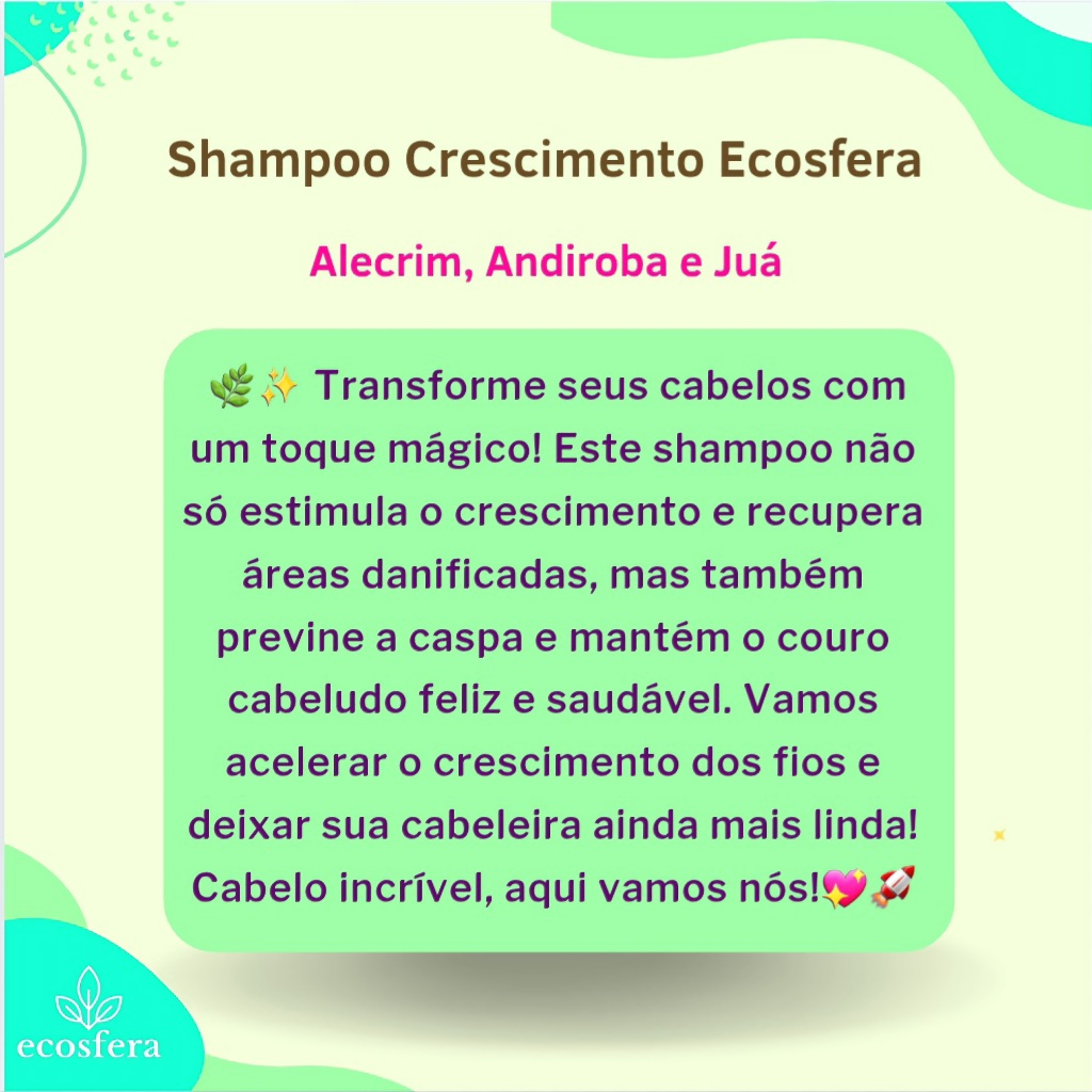 Shampoo Crescimento Alecrim, Andiroba Juá - Sem Sal - Vegano, 300ML