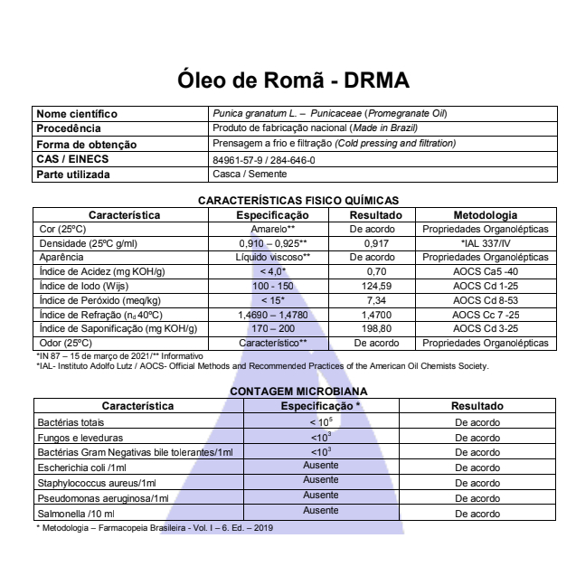 Óleo Vegetal de Romã 100% Puro e Natural 50mL | Regeneração, Firmeza, Hidratação