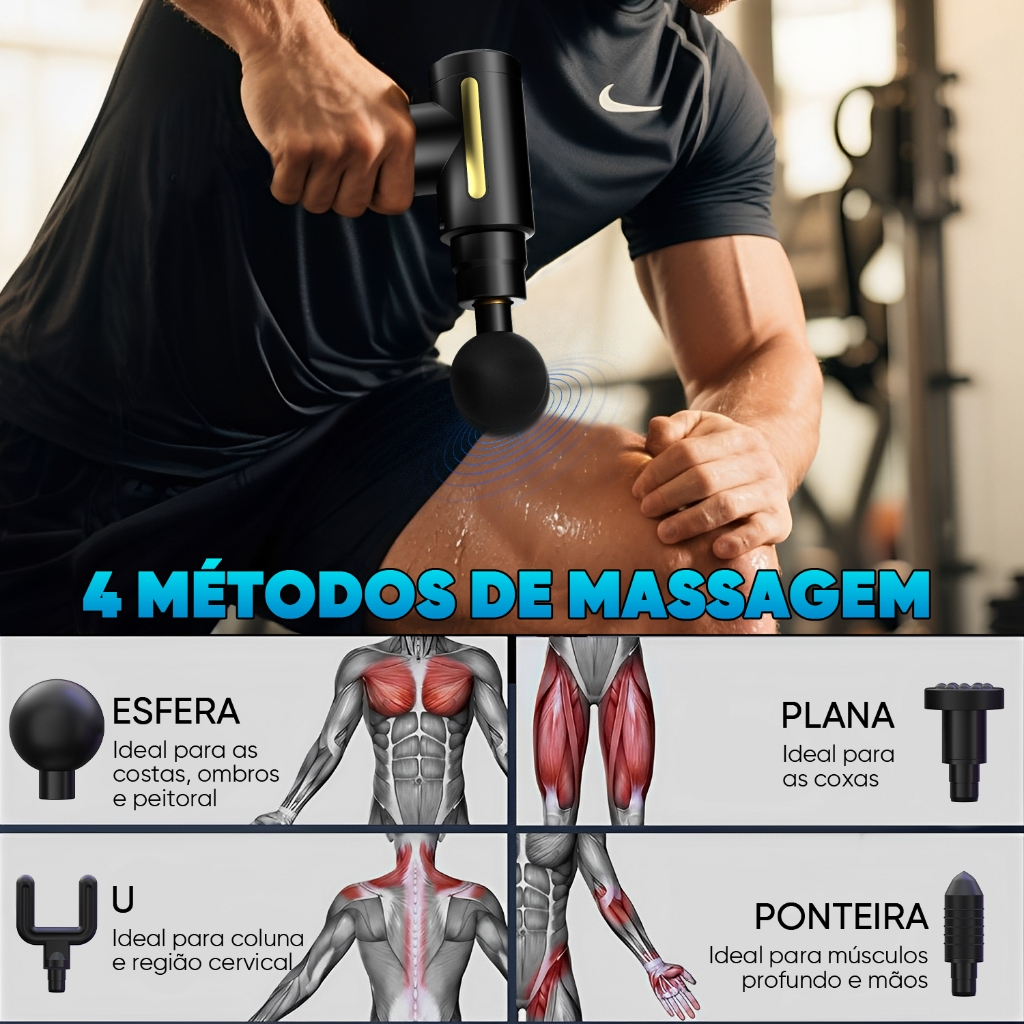 Pistola de massagem elétrica, massageador de tecidos profundos