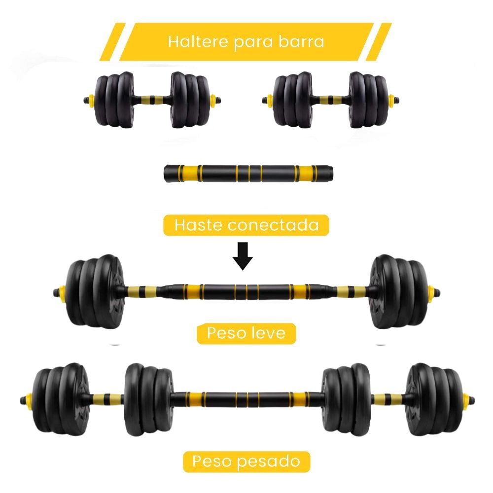 Kit de Halteres Treino 20 Kg Bonafit 3 em 1 Musculação Ajustável Segurança e Durabilidade + Ebook