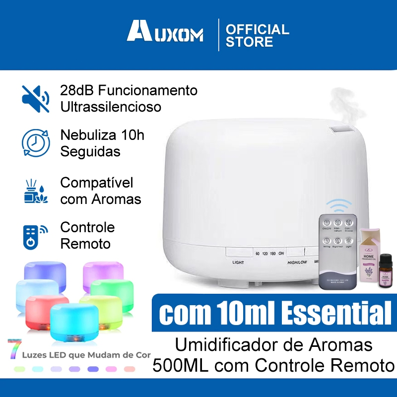 Umidificador Difusor Aromatizador 500ml Ultrassônico Estilo Branco com Led 7 cores com controle