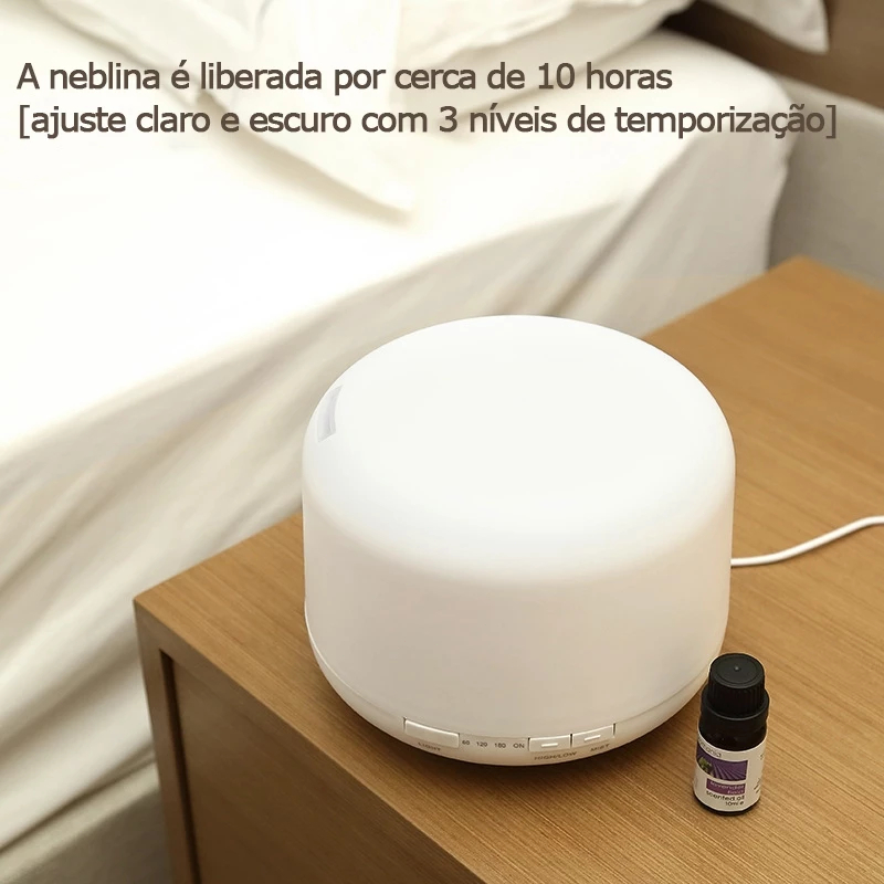 Umidificador Difusor Aromatizador 500ml Ultrassônico Estilo Branco com Led 7 cores com controle