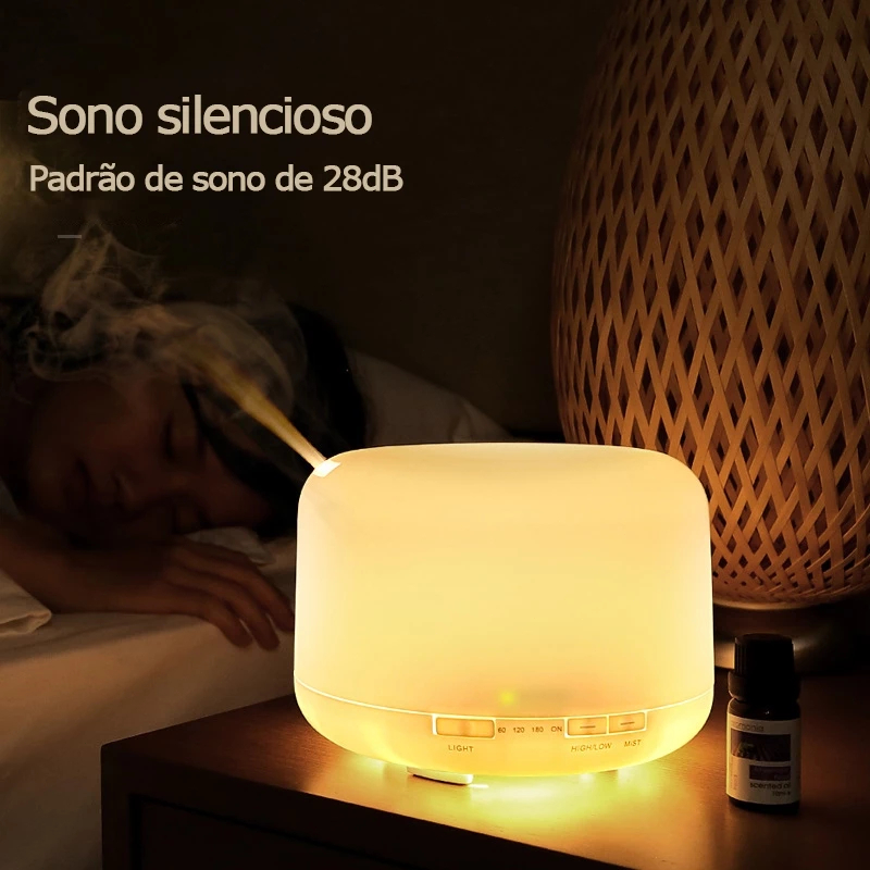 Umidificador Difusor Aromatizador 500ml Ultrassônico Estilo Branco com Led 7 cores com controle