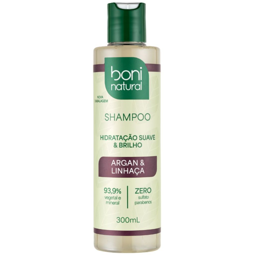 Shampoo Natural Vegano Argan E Linhaça 300ml - Boni Natural