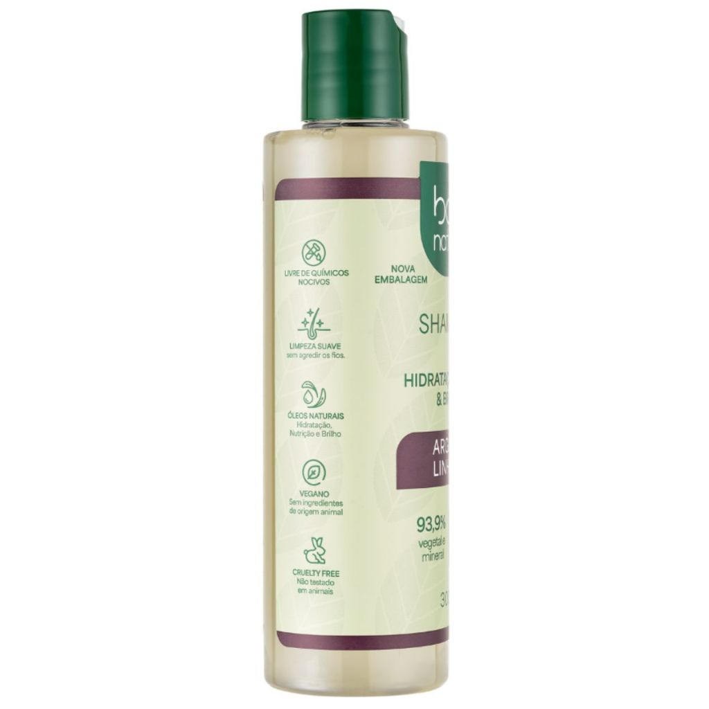 Shampoo Natural Vegano Argan E Linhaça 300ml - Boni Natural