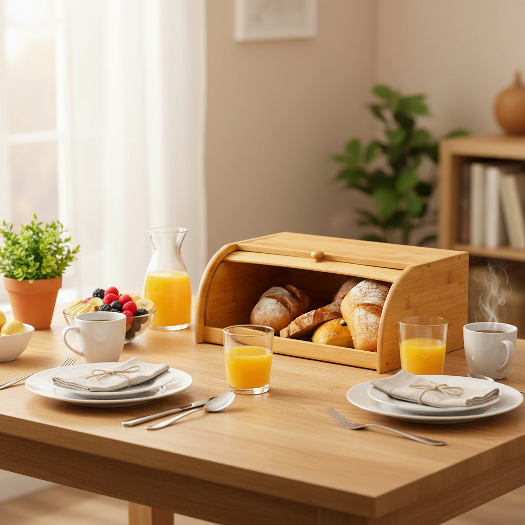 Porta Pão Bambu Com Tampa Retrátil 40X27X16CM Perfeita Para Armazenar Pães Bolachas Resistente