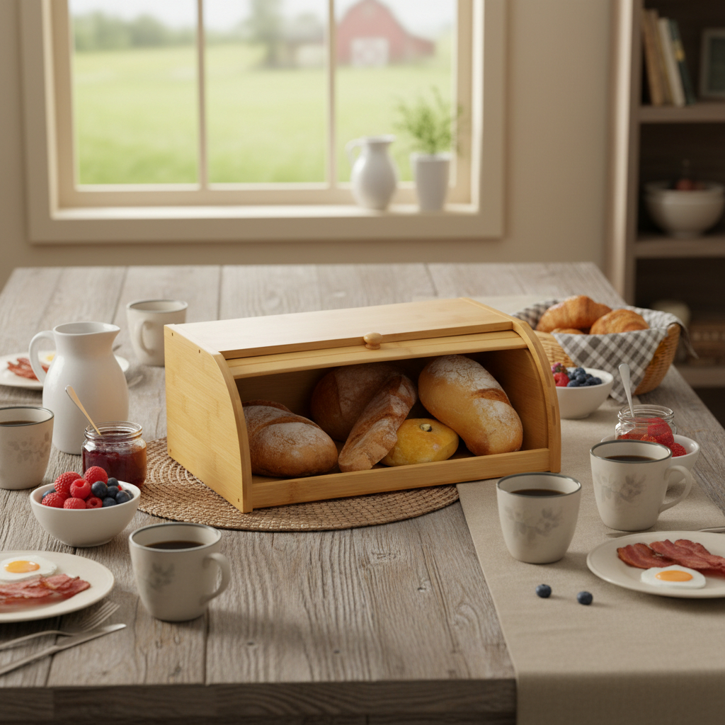 Porta Pão Bambu Com Tampa Retrátil 40X27X16CM Perfeita Para Armazenar Pães Bolachas Resistente