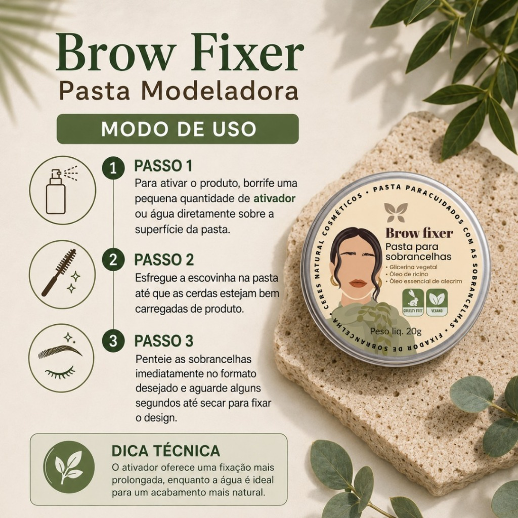 Brow Fixer Pastiha Sobrancelha Efeito Brow Lamination + Crescimento Natural Ricino e Alecrim