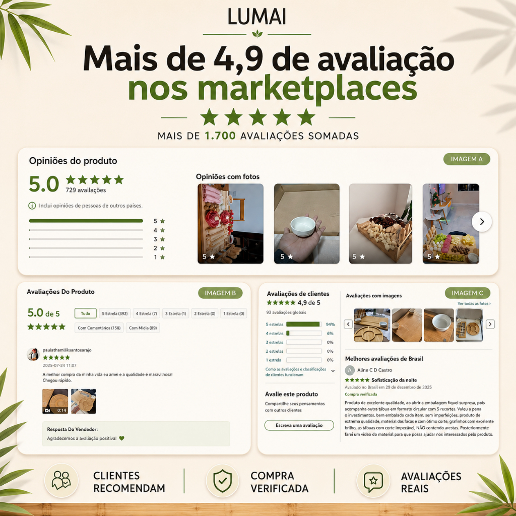 Lumai Kit Tábua Queijos Frios Petisqueira Bambu Facas Garfos Potes Cerâmica Servir Churrasco