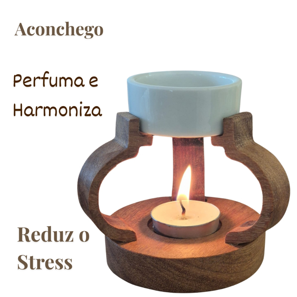 Recho Decorativo Aromatizante Queimador Aromático Madeira Porcelana 3 velas Difusor Odorizador Névoa