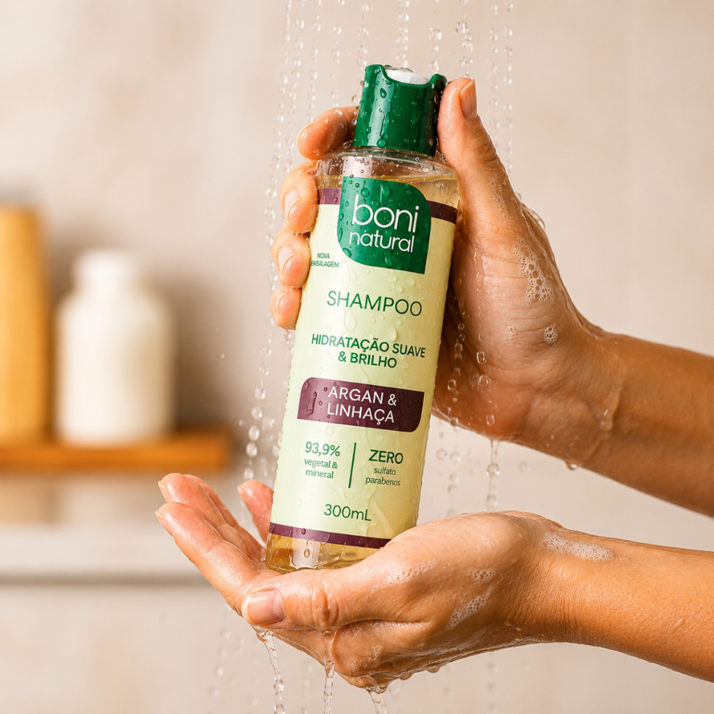 Shampoo Natural Vegano Argan E Linhaça 300ml - Boni Natural