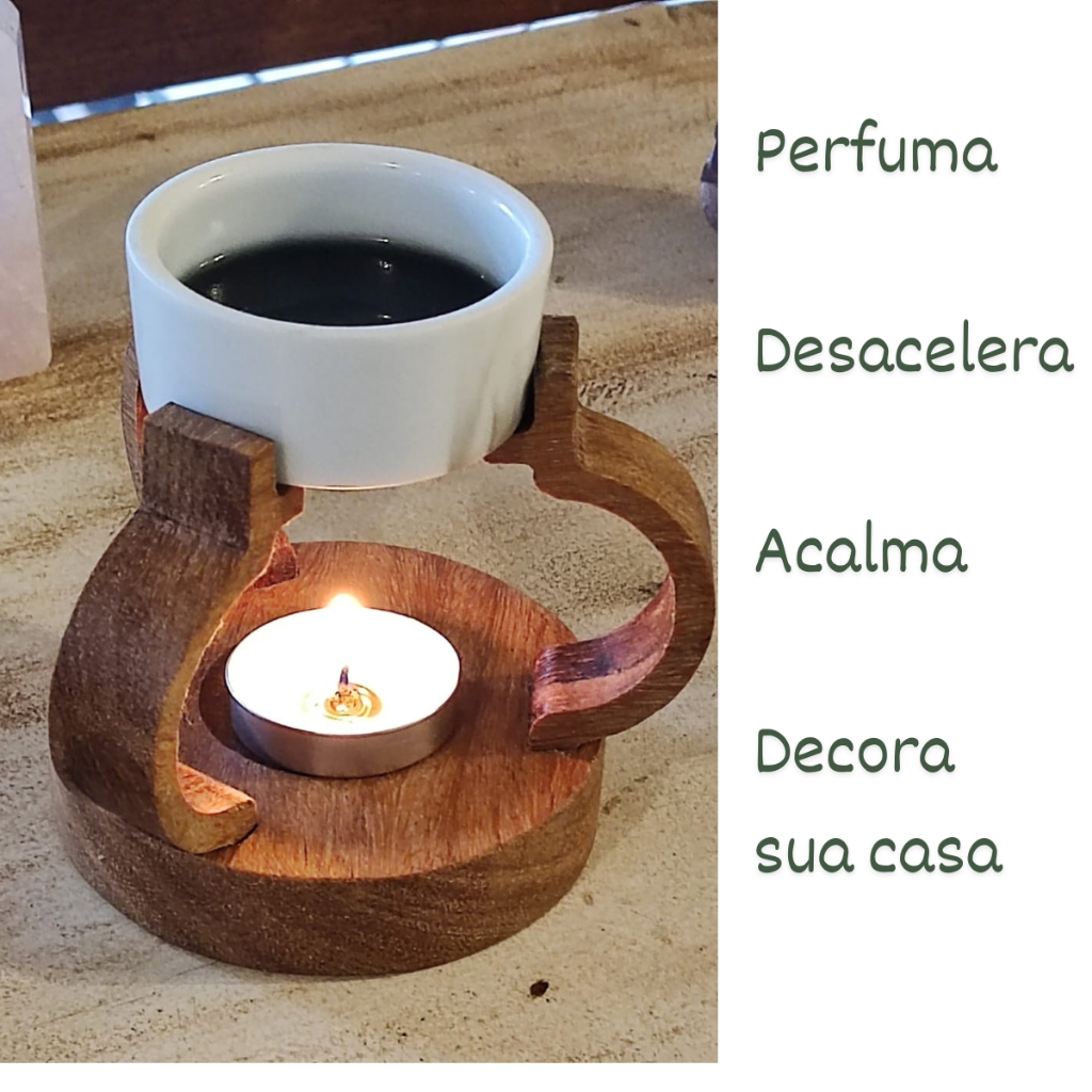 Recho Decorativo Aromatizante Queimador Aromático Madeira Porcelana 3 velas Difusor Odorizador Névoa