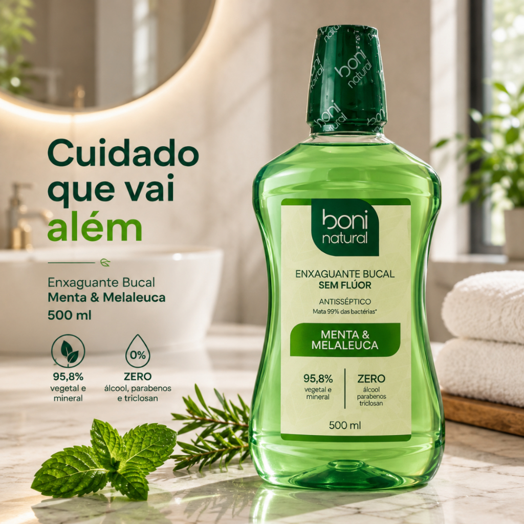 Enxaguante Bucal Vegano Natural Menta e Melaleuca 500ml - Boni Natural
