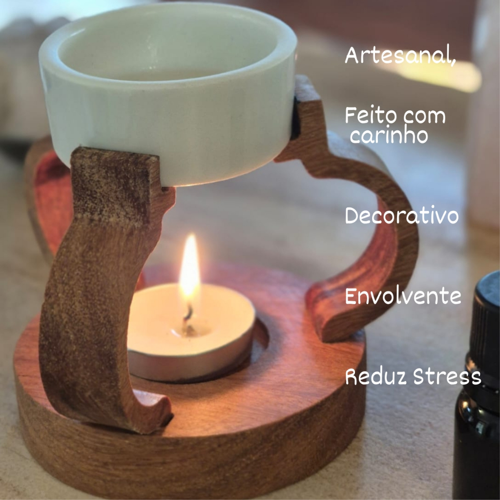 Recho Decorativo Aromatizante Queimador Aromático Madeira Porcelana 3 velas Difusor Odorizador Névoa
