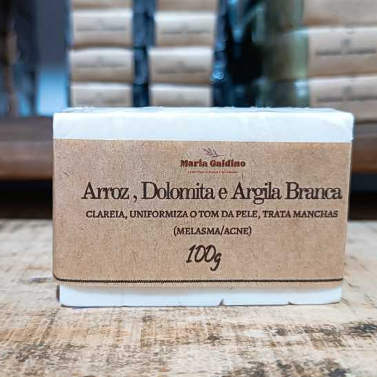 Sabonete de Arroz Com Dolomita e Argila Branca Artesanal