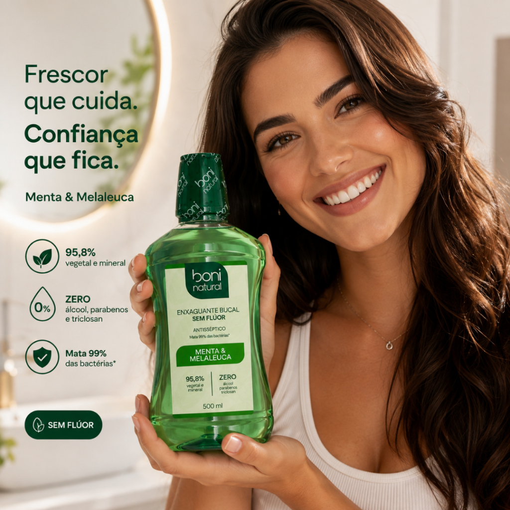 Enxaguante Bucal Vegano Natural Menta e Melaleuca 500ml - Boni Natural
