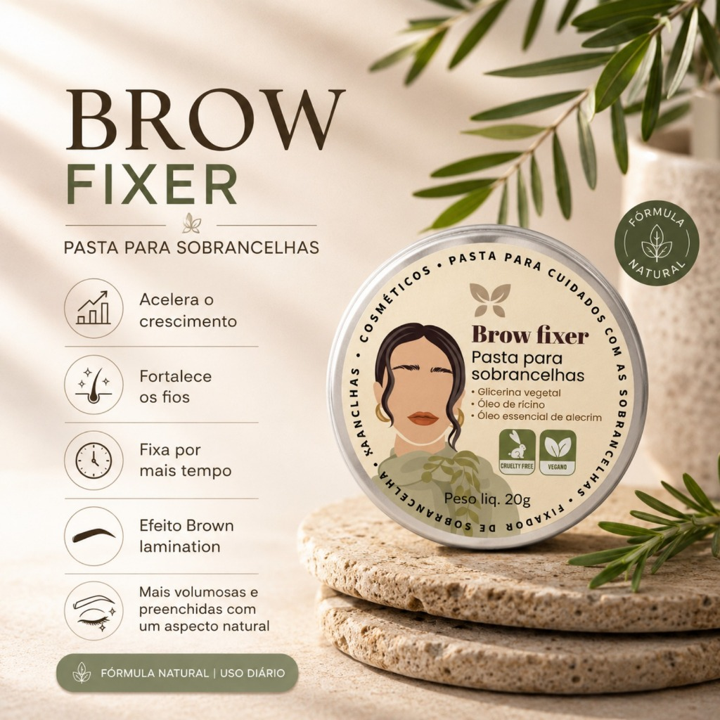 Brow Fixer Pastiha Sobrancelha Efeito Brow Lamination + Crescimento Natural Ricino e Alecrim
