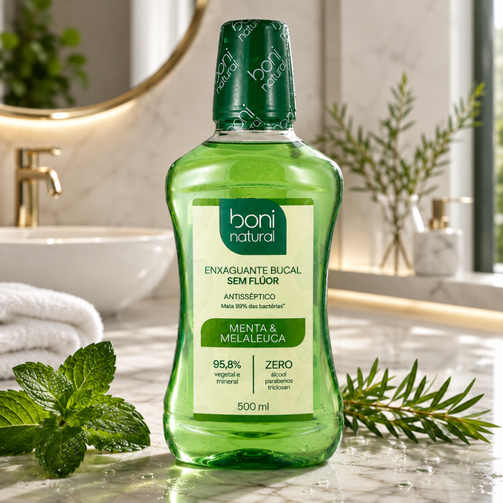 Enxaguante Bucal Vegano Natural Menta e Melaleuca 500ml - Boni Natural