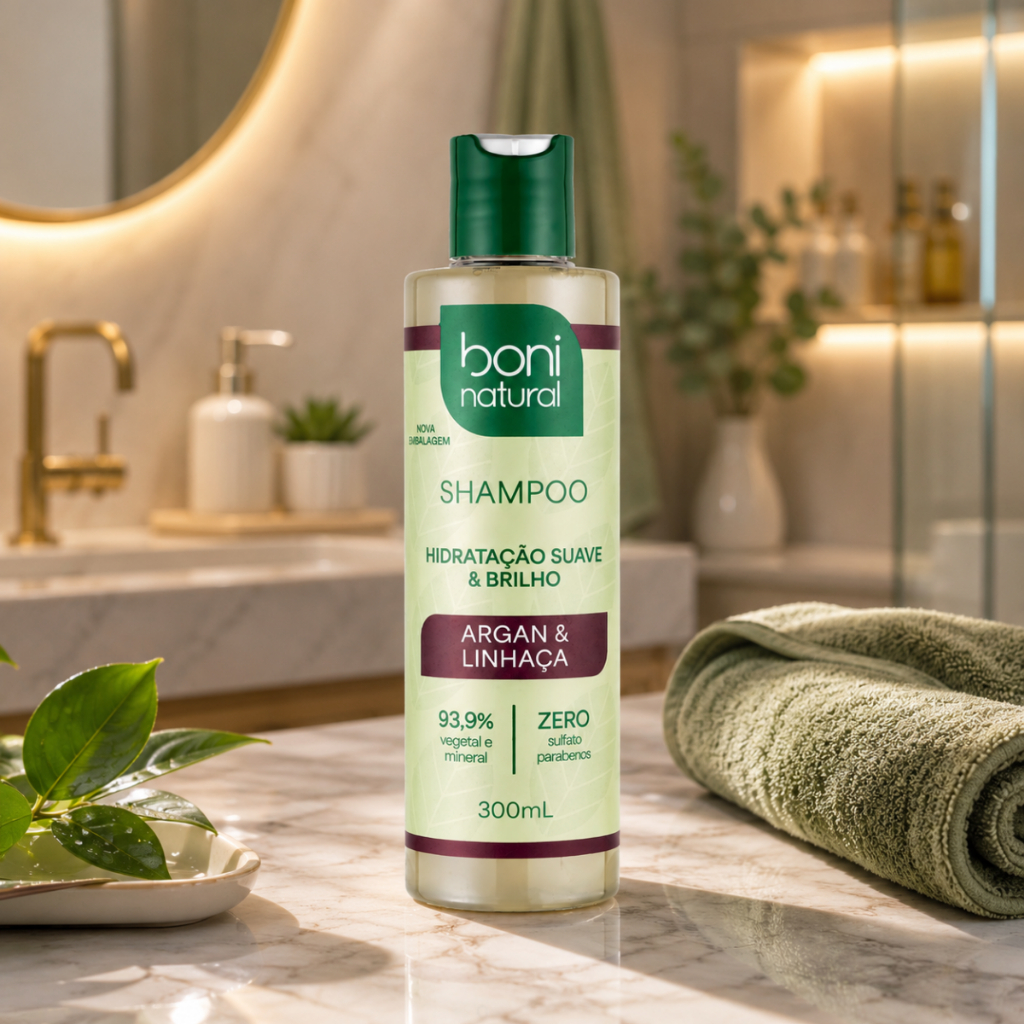 Shampoo Natural Vegano Argan E Linhaça 300ml - Boni Natural