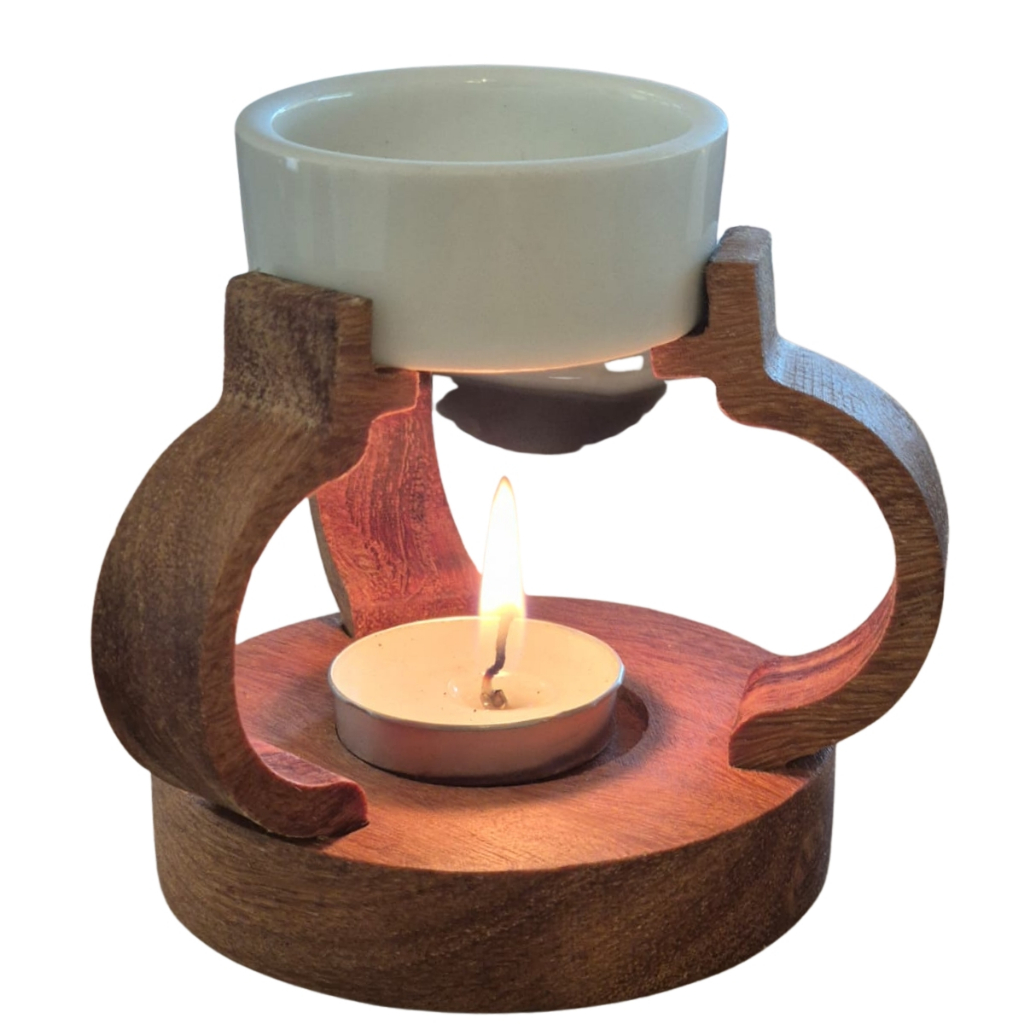 Recho Decorativo Aromatizante Queimador Aromático Madeira Porcelana 3 velas Difusor Odorizador Névoa