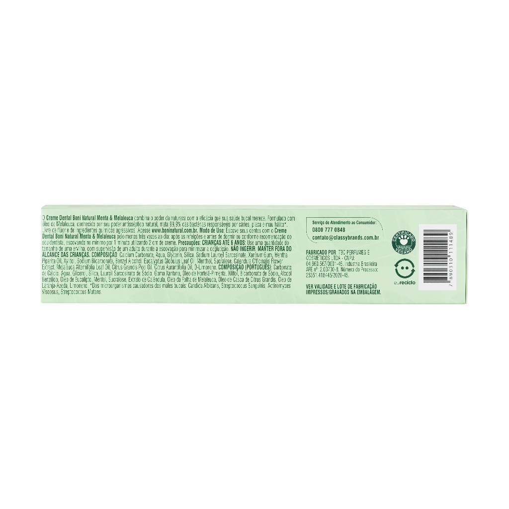 Creme Dental Boni Natural Menta e Melaleuca 90g Boni Natural