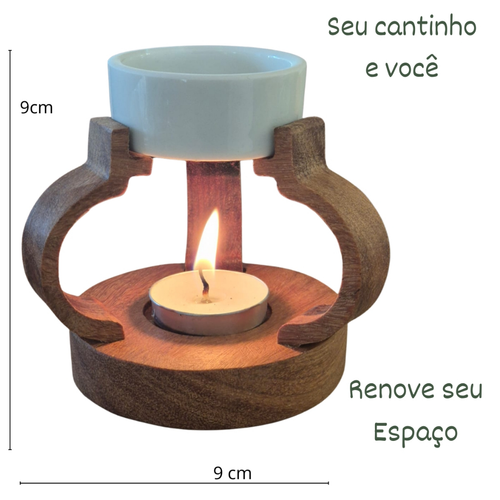 Recho Decorativo Aromatizante Queimador Aromático Madeira Porcelana 3 velas Difusor Odorizador Névoa