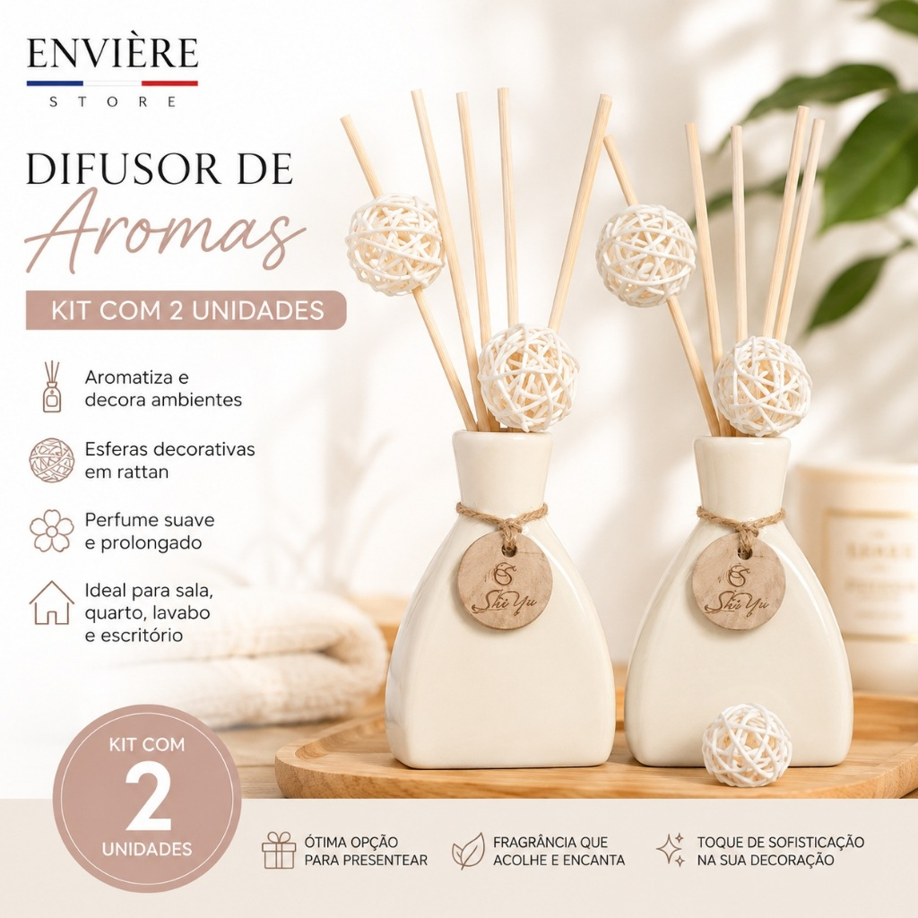 Kit Difusor de Aromas em Cerâmica Off White – 2 ou 6 Unidades | Elegância e Versatilidade para Decorar