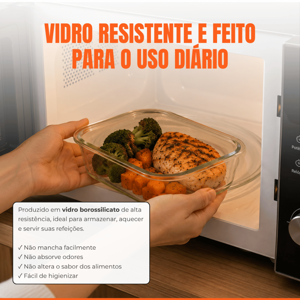 Potes Herméticos Marmita de Vidro 640ml Vidro Microondas Geladeira Forno Fitness