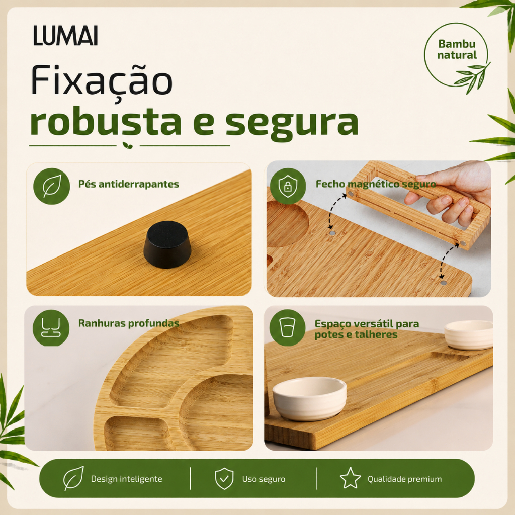 Lumai Kit Tábua Queijos Frios Petisqueira Bambu Facas Garfos Potes Cerâmica Servir Churrasco