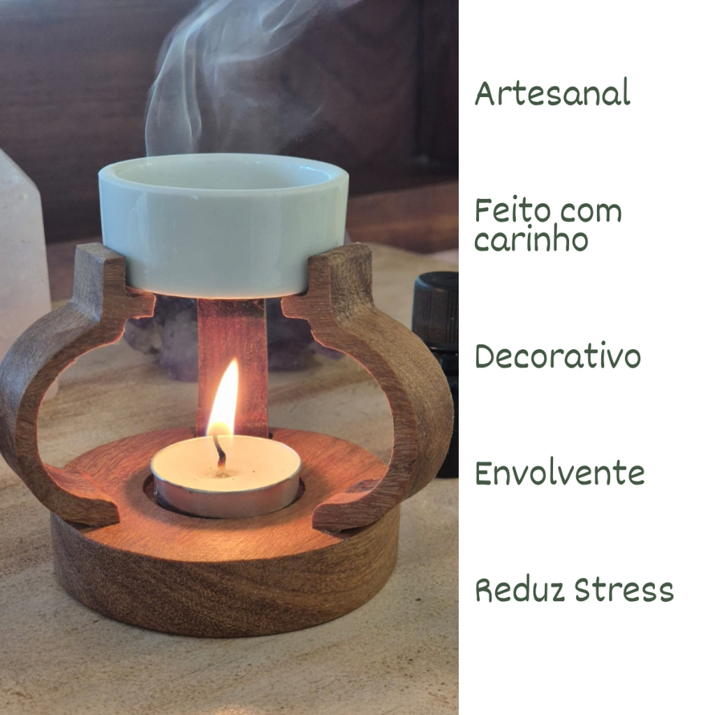Recho Decorativo Aromatizante Queimador Aromático Madeira Porcelana 3 velas Difusor Odorizador Névoa