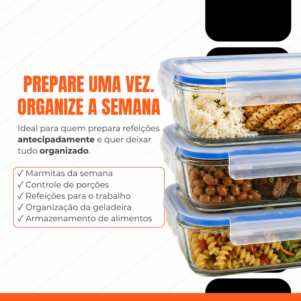 Potes Herméticos Marmita de Vidro 640ml Vidro Microondas Geladeira Forno Fitness