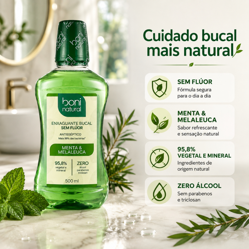 Enxaguante Bucal Vegano Natural Menta e Melaleuca 500ml - Boni Natural