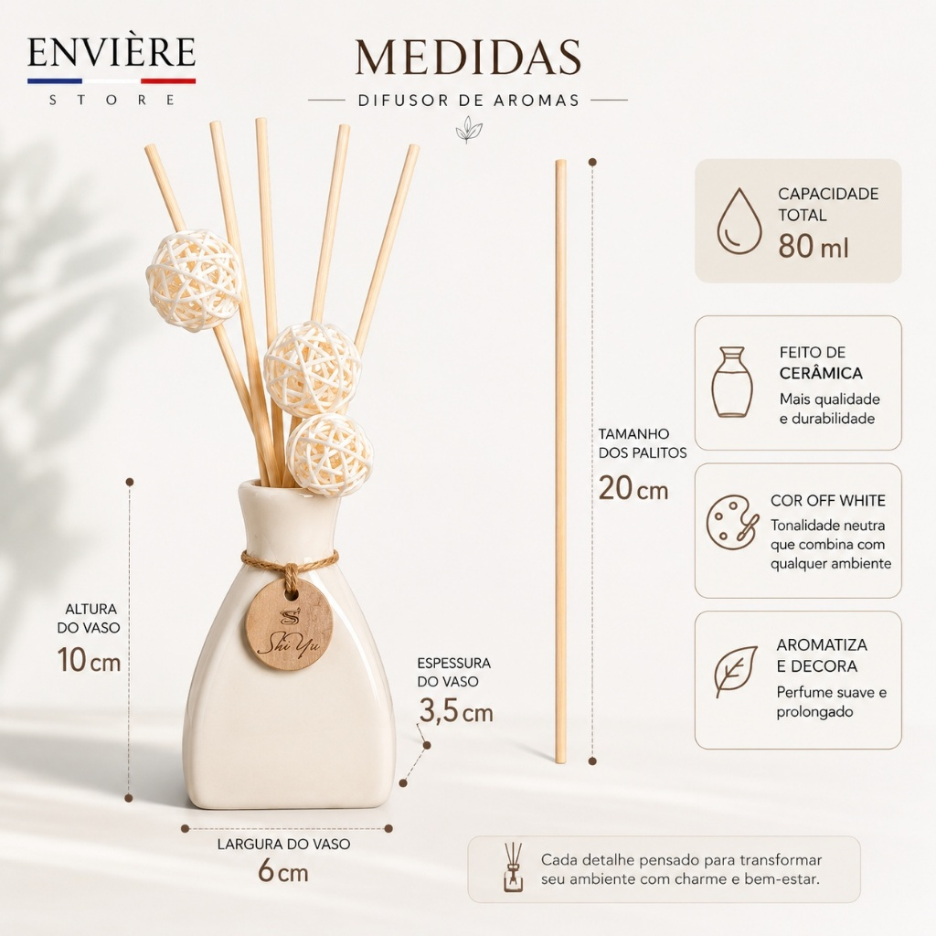 Kit Difusor de Aromas em Cerâmica Off White – 2 ou 6 Unidades | Elegância e Versatilidade para Decorar