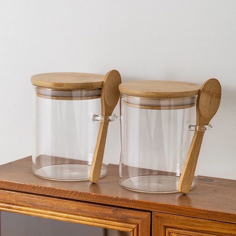 Kit 2 Pote De Vidro Tampa de Bambu