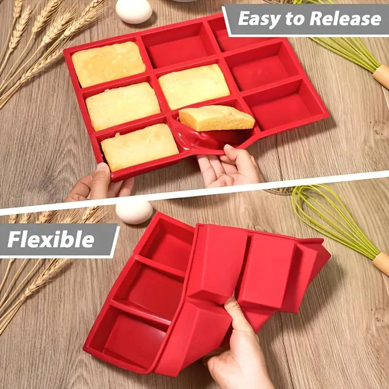 Molde Retangular de Silicone para Bolos, Biscoitos e Chocolate com 9 Furos