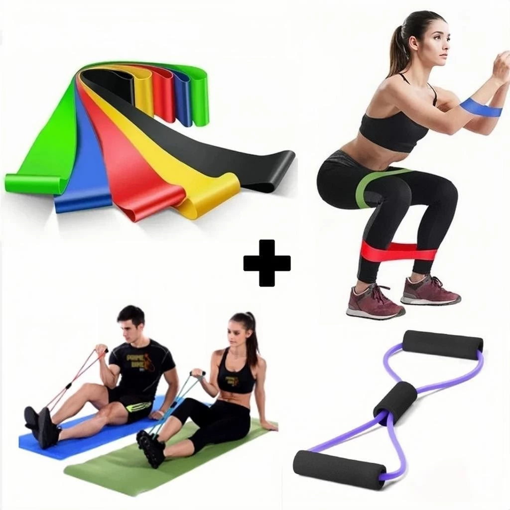 Kit 5 Elástico de Treino Mini Band + Elástico Tensão Extensor Exercício Treino Funcional Fisioterapia em Casa