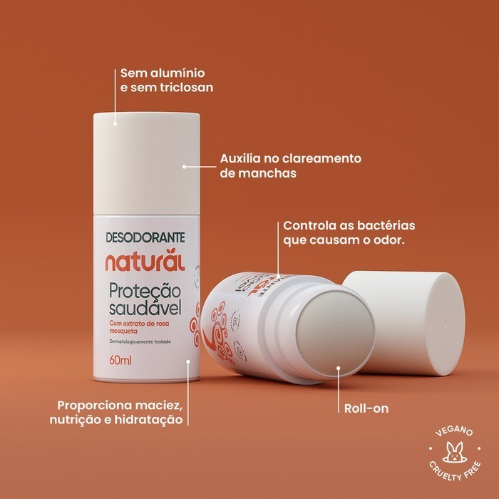 Desodorante Roll-on Orgânico Natural Com Extratos de Rosa Mosqueta 50ml