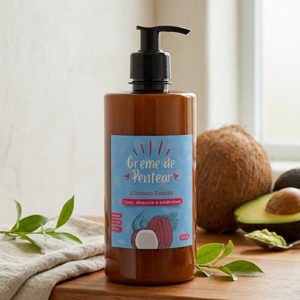 Creme de pentear clássico ecolita | finalizador de cachos | coco, abacate e amêndoas | Vegano, artesanal e eco.