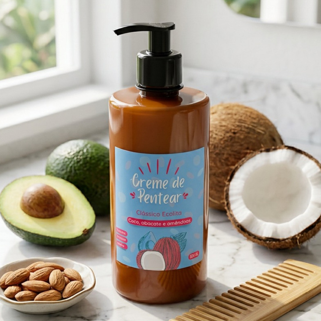 Creme de pentear clássico ecolita | finalizador de cachos | coco, abacate e amêndoas | Vegano, artesanal e eco.